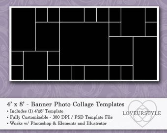 4'x8' Foot Photo Collage Banner Template - Holds 25 Images, Banner Template, Collage Template, Photo Template, Instant Download