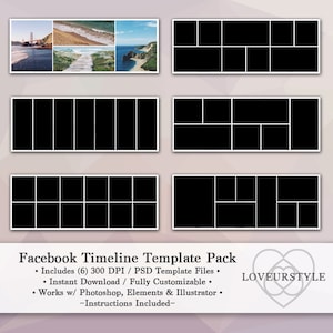Facebook Timeline Template Pack, Timeline Cover, Facebook Banner, Marketing Tools, Digital Collage, Banner Collage, Instant Download, Meta