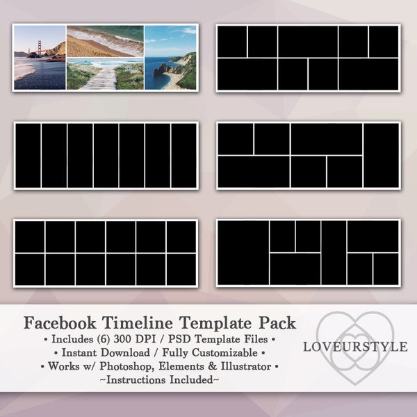 Facebook Timeline Template Pack, Timeline Cover, Facebook Banner, Marketing Tools, Digital Collage, Banner Collage, Instant Download, Meta