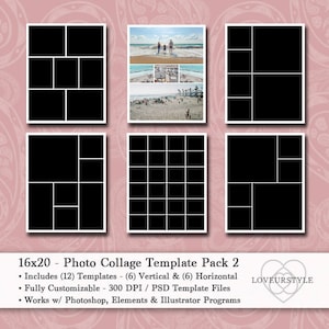 16x20 Photo Collage Template Pack, Photo Template, Digital Design, Storyboard, Photography Template, Poster, Photoshop, Elements, GIMP
