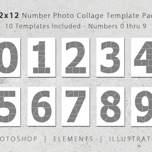 12x12 Fotovorlagenpaket, Zahlenvorlagen 0 bis 9, jede Zahlenvorlage enthält 10 Bilder, Fotocollage, Scrap-Buchalbum, druckbar