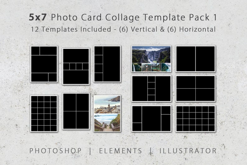 5x7 Photo Template Pack, 12 Templates, Photo Collage, Photo Card Templates, Photoshop, Invites, Save the Date, Graduation, Birth, Postcard image 1