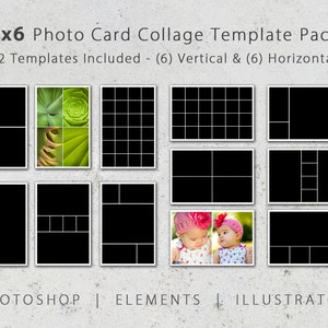 4 x 6 fotosjabloonpakket, 12 fotokaartsjablonen, fotocollage, uitnodiging, geboorte, afstuderen, bewaar deze datum, verjaardag, briefkaart, vakantie