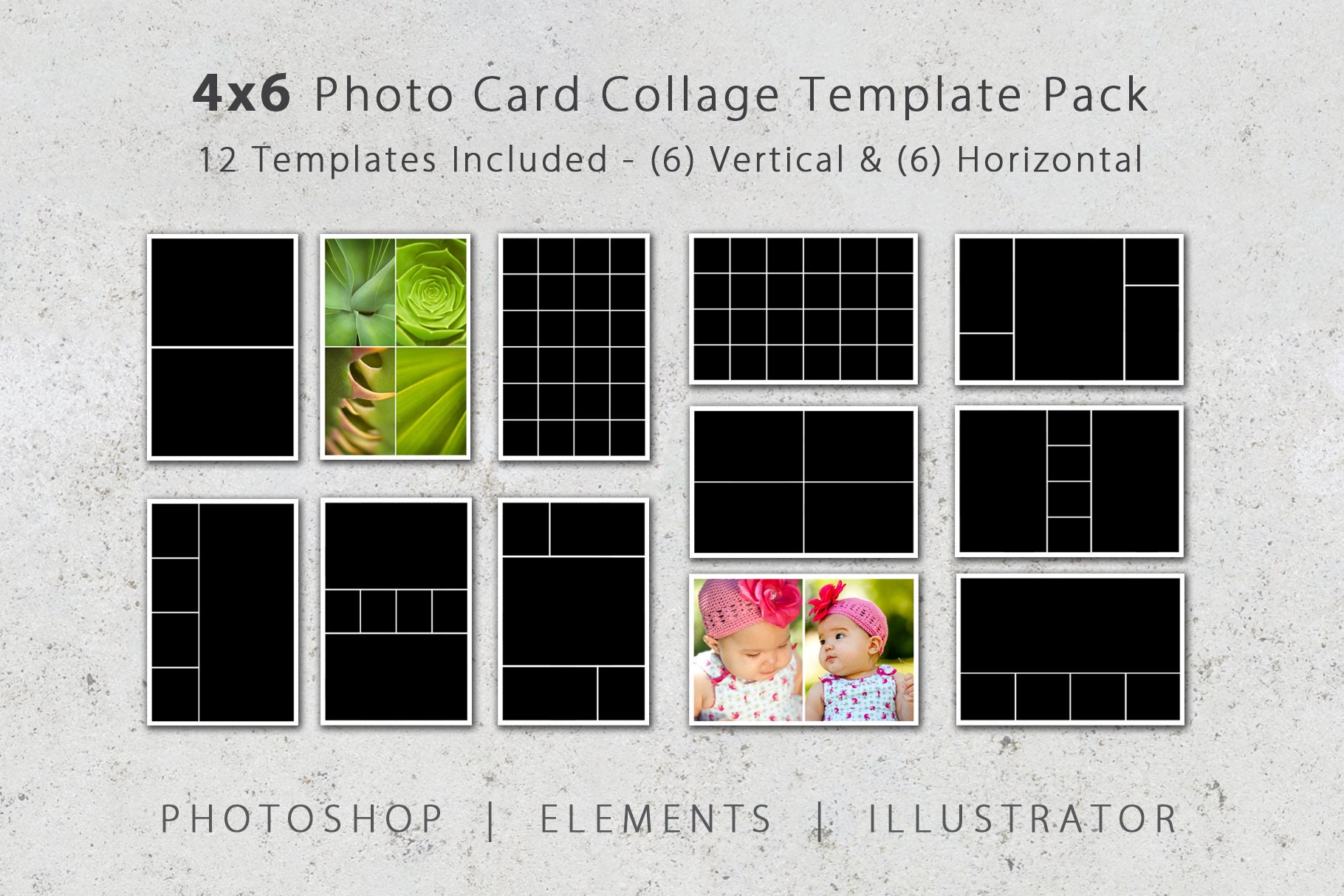 4x6 Photo Template Pack, 12 Photo Card Templates, Photo Collage 4x6 Photo Template Pack, 12 Photo Card Templates, Photo Collage
