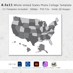 Modello fotografico 8,5x11 Stati Uniti d'America, contiene 50 immagini, collage fotografico, album, USA, fotografia di viaggio, digitale, stampa