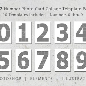 Paquete de plantillas para tarjetas fotográficas de 5 x 7, plantillas numéricas del 0 al 9, cada plantilla numérica contiene 10 imágenes, tarjeta fotográfica, anuncio, invitación, impresión