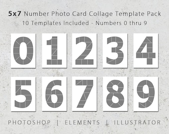 5x7 Photo Card Template Pack, Number Templates 0 thru 9, Each Number Template Holds 10 Images, Photo Card, Announcement, Invitation, Print