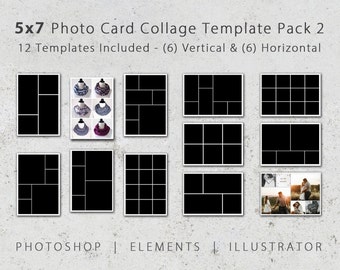 5x7 Photo Template Pack, 12 Templates, Photo Collage, Photo Card Templates, Photoshop, Affinity Photo, Postcard, Wedding, Birth, Graduation