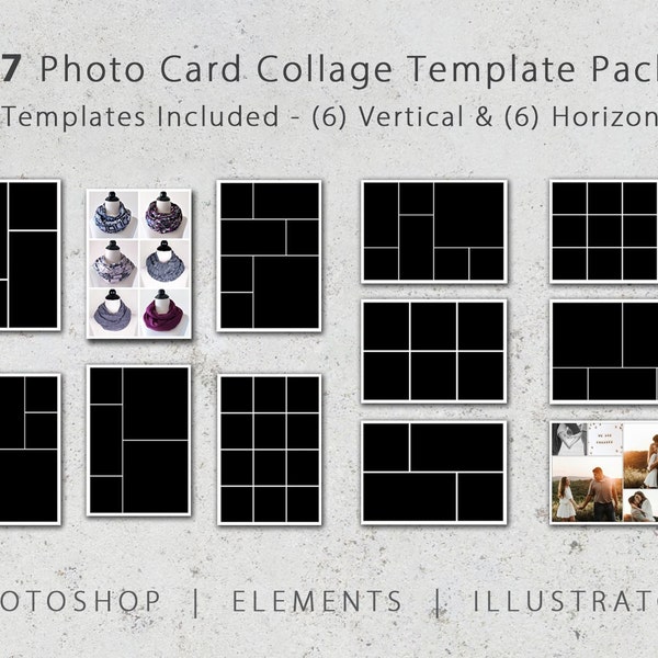 5x7 Photo Template Pack, 12 Templates, Photo Collage, Photo Card Templates, Photoshop, Affinity Photo, Postcard, Wedding, Birth, Graduation