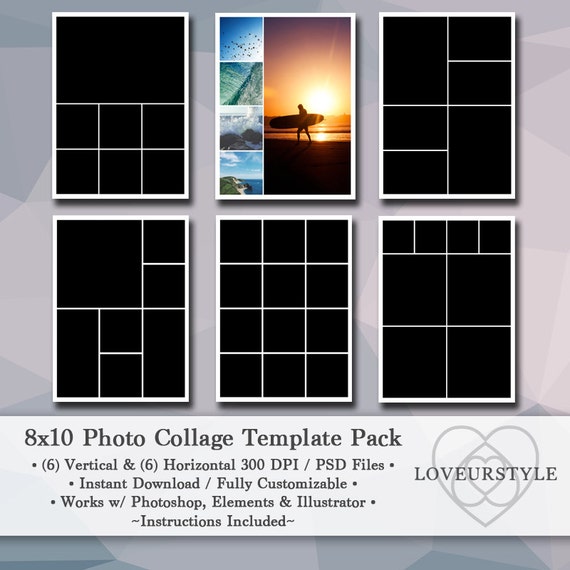 8x10 Digital Photo Template Pack Photo Collage Scrapbook Etsy