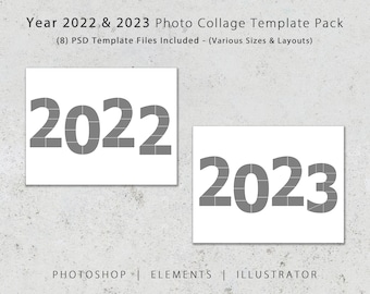 Year 2022 & 2023 Photo Templates, Year Photo Template, 8 Templates Included, Birth, Baby, Wedding, Announcement, Invitation, Album, Book