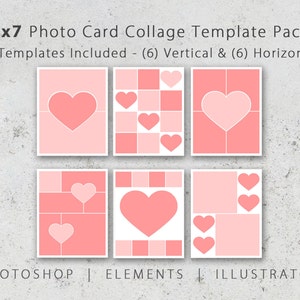 5 x 7 fotokaartsjabloonpakket, hartsjablonen, fotocollage, jubileum, bruiloft, bruiloft, Valentijnsdag, aankondiging, Save-the-Date