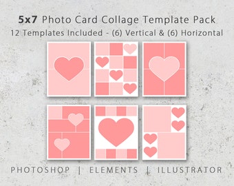 5x7 Photo Card Template Pack, Heart Templates, Photo Collage, Anniversary, Wedding, Bridal, Valentines Day, Announcement, Save-the-Date