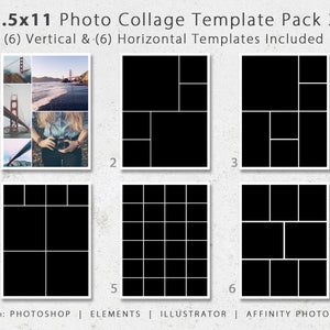 8.5x11 Photo Template Pack, Photo Collage, Portfolio Design, Scrapbook Templates, Photography Templates, Digital Design, Photoshop, Elements