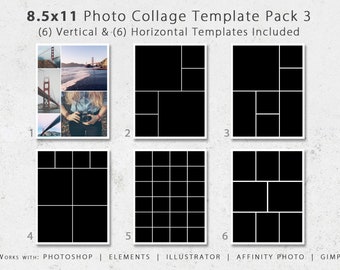 8.5x11 Photo Template Pack, Photo Collage, Portfolio Design, Scrapbook Templates, Photography Templates, Digital Design, Photoshop, Elements