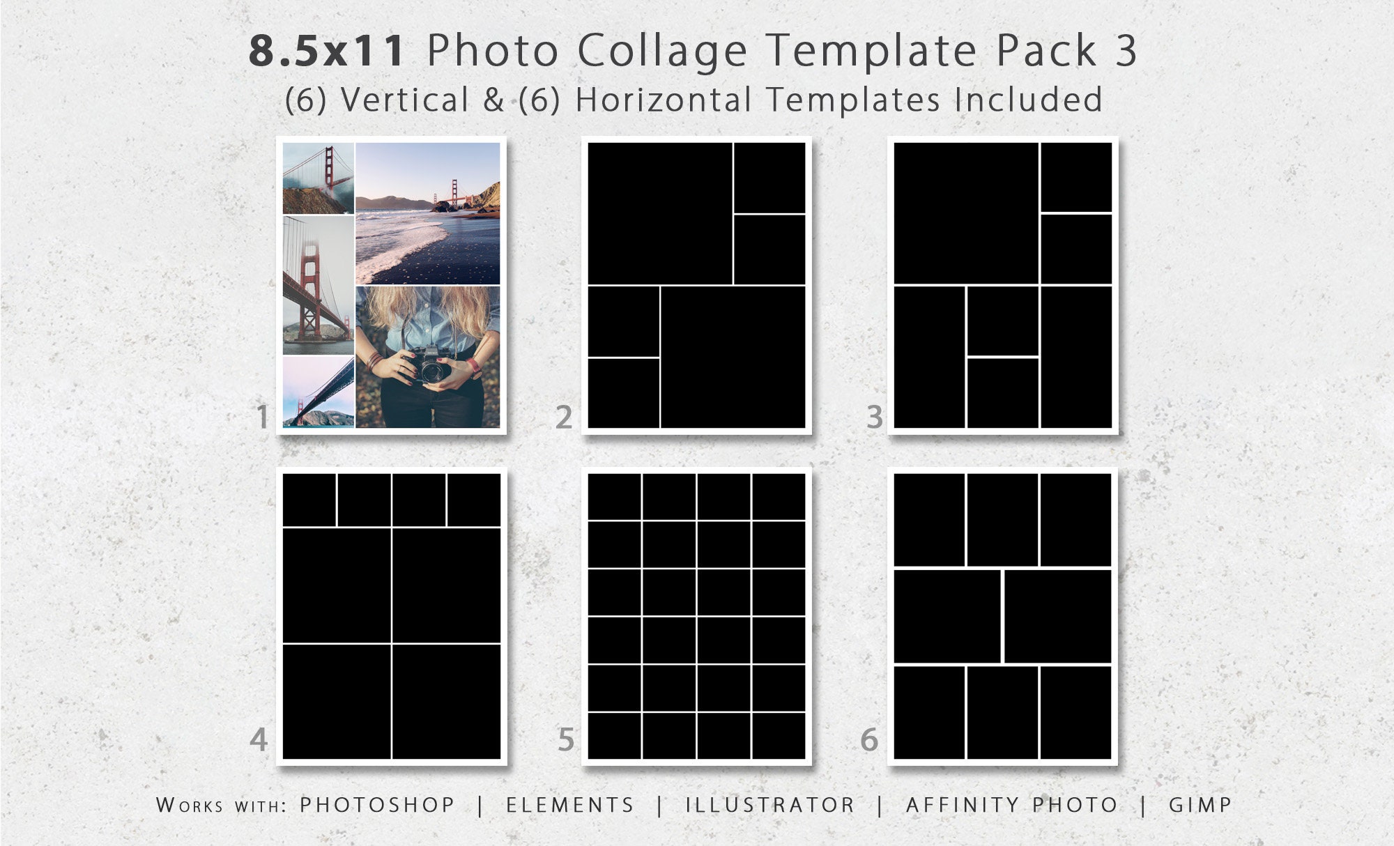 8.5x11 Photo Template Pack Photo Collage Portfolio Design - Etsy