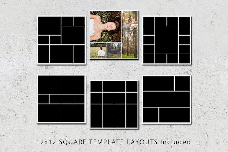 12x12 Digital Photo Collage Template Pack, Scrapbook Templates, Photography Template, Album Templates, Photoshop Template, Square Design image 4