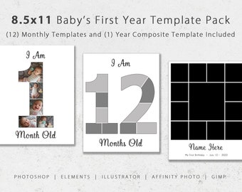Baby First Year Photo Template, Monthly Milestone (Digital Download)
