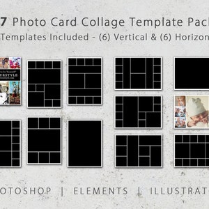 Pack de modèles photo 5 x 7, 12 modèles, collage photo, Photoshop, modèles de cartes photo, photo d'affinité, carte promotionnelle, invitation, fête, carte