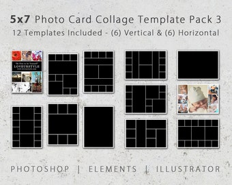 5x7 Photo Template Pack, 12 Templates, Photo Collage, Photoshop, Photo Card Templates, Affinity Photo, Promo Card, Invitation, Party, Card