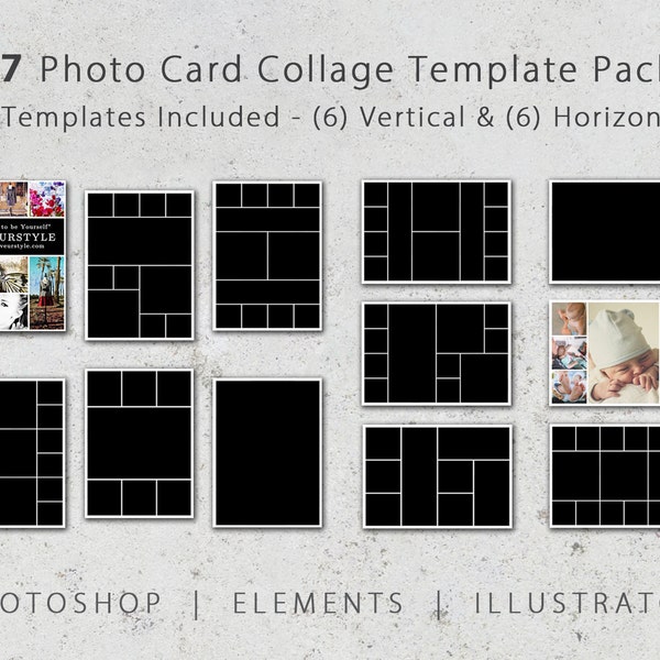 5x7 Photo Template Pack, 12 Templates, Photo Collage, Photoshop, Photo Card Templates, Affinity Photo, Promo Card, Invitation, Party, Card
