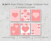 8.5x11 Photo Template Pack, Heart Templates, Photo Collage, Scrapbook Templates, Photography Templates, Wedding Album, Baby Book, Valentines