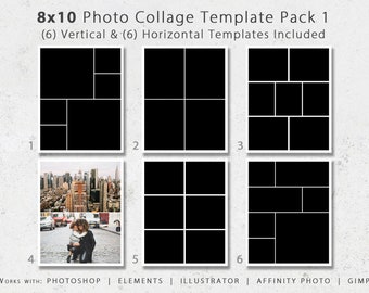 8x10 Digital Photo Template Pack, Photo Collage, Scrapbook Templates, Travel Photography Album, Photoshop, Elements, Affinity Photo, GIMP