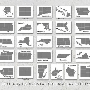 12x12 State Shaped Photo Template Pack, Includes All 50 States, Digital, Collage, Scrapbook, Album Templates, Travel Photography, Photoshop image 3