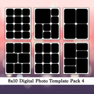 8x10 Digital Photo Template Pack, Round Corners, Photo Collage, Storyboard, Photography Templates, Scrapbook Templates, Book, Album, Print