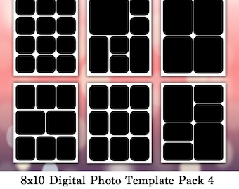 8x10 Digital Photo Template Pack, Round Corners, Photo Collage, Storyboard, Photography Templates, Scrapbook Templates, Book, Album, Print