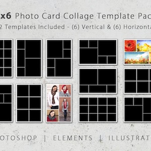 4 x 6 fotosjabloonpakket, 12 fotokaartsjablonen, fotocollage, Photoshop Templates, bruiloft, baby, vrijgezellenfeest, uitnodigingen, quinceanera
