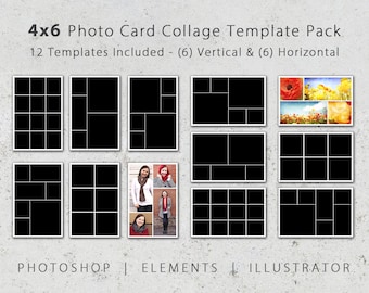 4x6 Photo Card Template Pack, Collage Layouts, Holiday Cards, Invitations (Photoshop, GIMP)