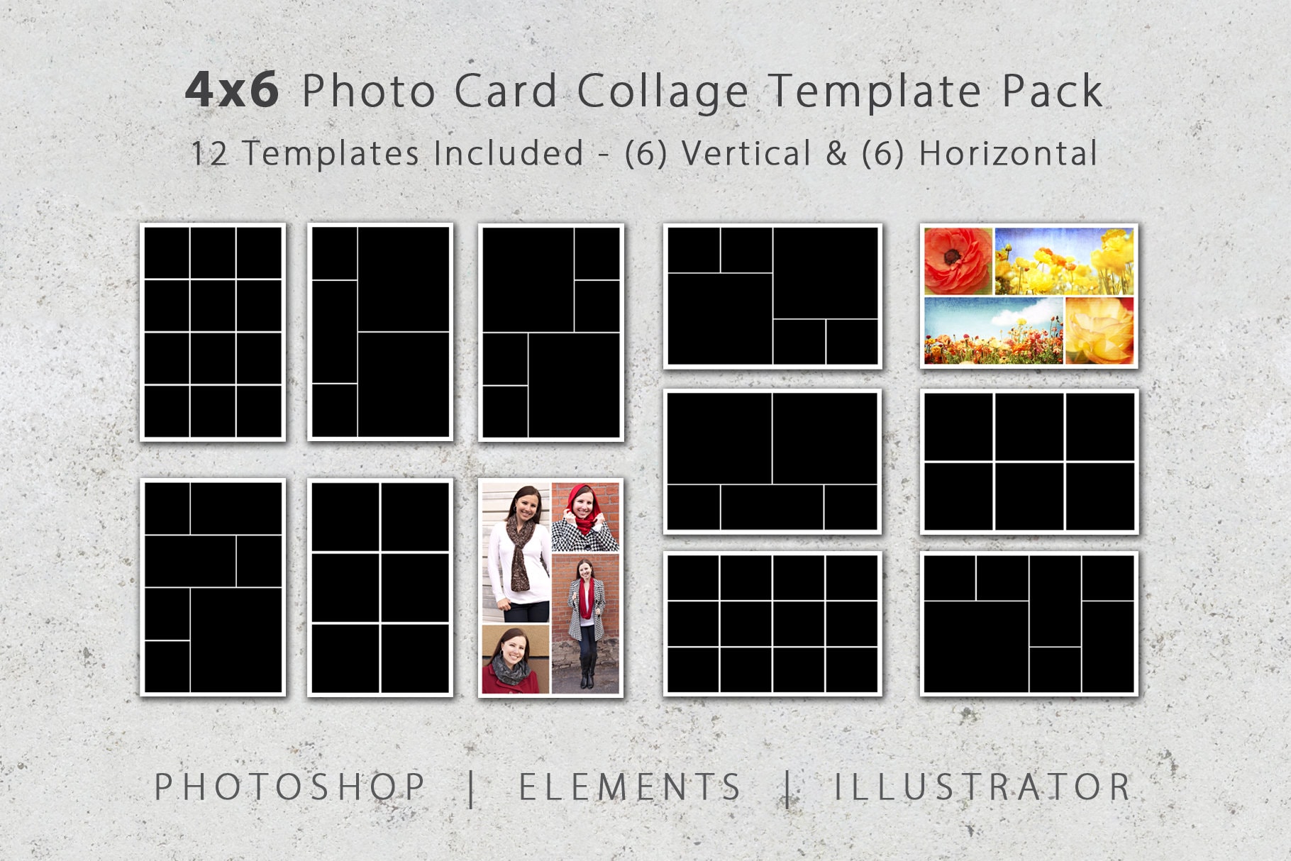 4x6 Photo Template Pack, 12 Photo Card Templates, Photo Collage 4x6 Photo Template Pack, 12 Photo Card Templates, Photo Collage