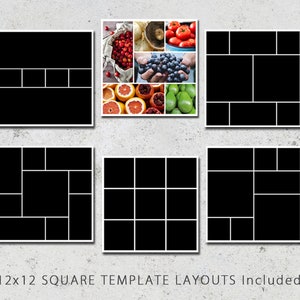 12x12 Digital Photo Collage Template Pack, Scrapbook Templates, Photography Template, Album Templates, Photoshop Template, Square Design image 3
