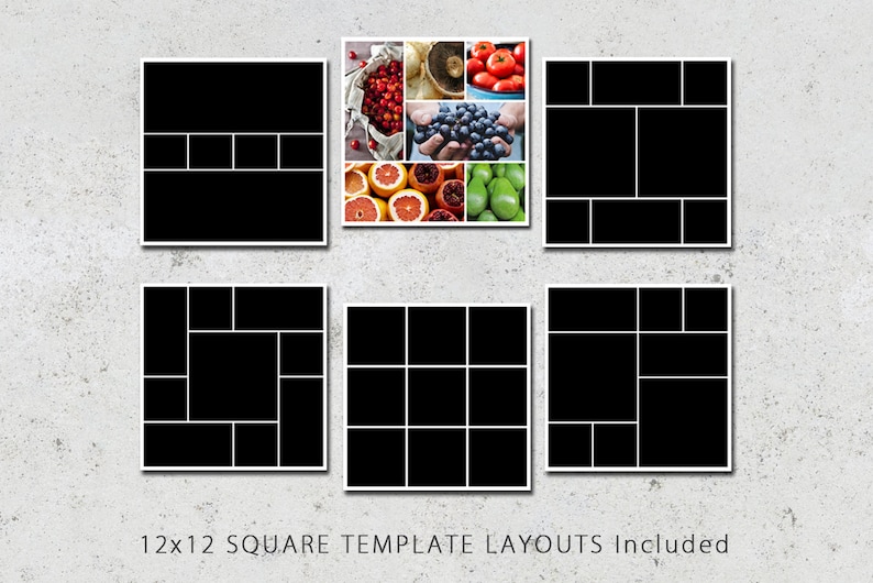 12x12 Digital Photo Collage Template Pack, Scrapbook Templates, Photography Template, Album Templates, Photoshop Template, Square Design image 3