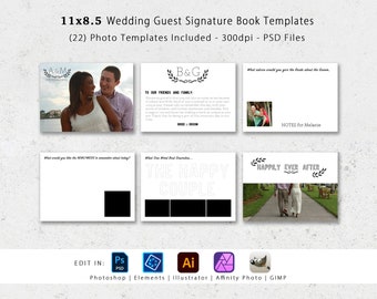 11x8.5 Wedding Guest Signature Book Template Pack, 22 Photo Templates, Guest Book, Wedding Signature Book, Memory Book, Photoshop, Print