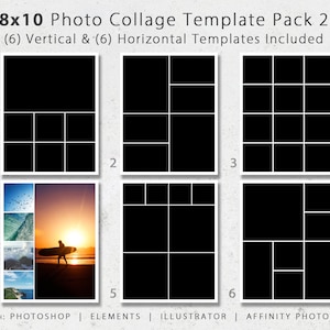 Pack de modèles photo numériques 8 x 10, collage photo, modèles de scrapbooking, album de mariage, modèles de photographie de voyage, Photoshop, éléments, GIMP