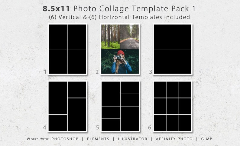 8.5x11 Photo Template Pack, Collage Templates, Portfolio Design, Scrapbook Templates, Photography Templates, Album Design, Book Templates image 1