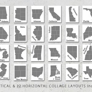 12x12 State Shaped Photo Template Pack, Includes All 50 States, Digital, Collage, Scrapbook, Album Templates, Travel Photography, Photoshop image 2