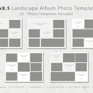 11x8.5 Photo Album Template Pack, 5 Landscape Templates, Photo Collage, Yearbook Templates, Photo Template, Scrapbook Template, Baby Book