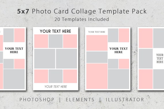 5x7 Photo Card Collage Template Pack 20 Templates Included - Etsy