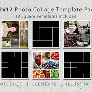12x12 Digital Photo Collage Template Pack, Scrapbook Templates, Photography Template, Album Templates, Photoshop Template, Square Design