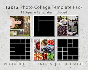 12x12 Digital Photo Collage Template Pack, Scrapbook Templates, Photography Template, Album Templates, Photoshop Template, Square Design