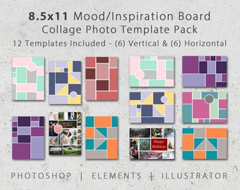 8.5x11 Photo Mood Board Template Pack, 12 Templates, Photo Collage, Scrapbooks, Photo Templates, Storyboard, Album Templates, Pinterest