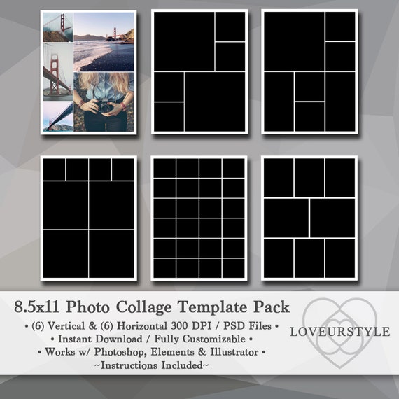 8 5x11 Photo Template Pack Photo Collage Portfolio Design Etsy