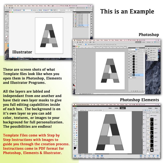 12x12 photo template pack alphabet template pack letter etsy
