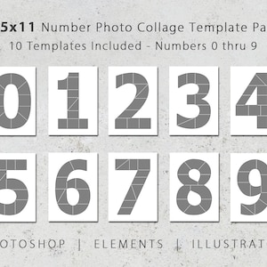 8,5x11 Photo Template Pack, Zahlenvorlagen 0 bis 9, jede Zahl enthält 10 Bilder, Fotocollage Sammelalbum, Jubiläum, Geburtstag druckbar