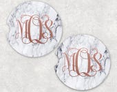 Rose Gold Monogram Marble Car Coasters (set of2)