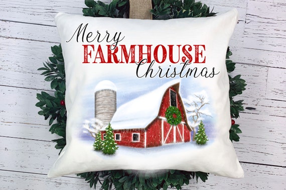 Christmas Farmhouse Linen Pillow, Farmhouse Barn Pillows, Christmas Barn  Linen Throw Pillows, Pillow Case Only NO Inserts/no Inserts 