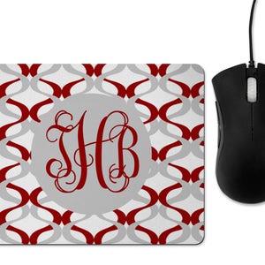 Maroon Silver Monogram Print Mouse Pad/Desk Coaster Set